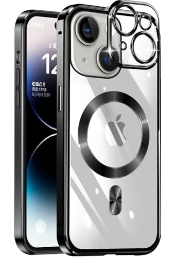Image of mobistyle Designed for iPhone 15 | Luxury Electroplating Mag-Safe Case | Camera Lens Protection Back Cover Case for iPhone 15 (Black)