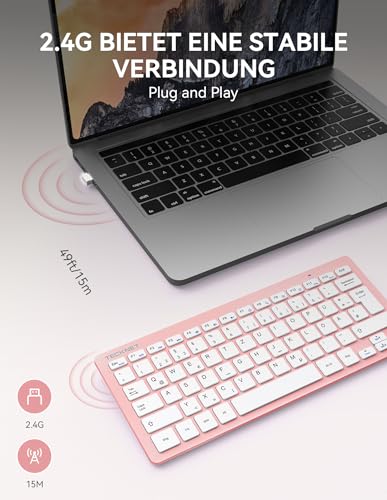 TECKNET Slim Kabellose Tastatur, Deutsches Layout, 78 Tasten Mini Wireless Tastatur mit Nano USB Empfänger für Windows/Chrome OS Smart TV… – Ansicht 2