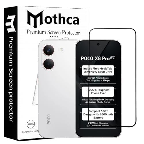 Image of Mothca Advanced Tempered Glass Screen Protector Compatible for Poco X8 Pro with Edge to Edge Coverage - Case Friendly, Anti-Scratch & Bubble-Free Installation Kit