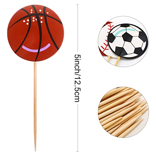 Blue Top 48Pcs Two Side Sports Ball Cupcake Toppers Players Sports Theme Cupcake Picks Birthday Party Decor Football Baseball Basketball Rugby Decoration Picks #TOP1