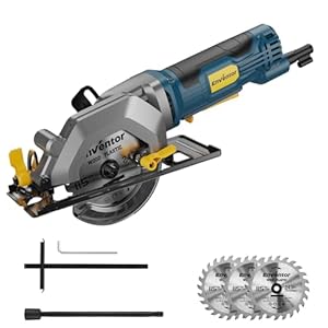 Enventor Mini Handkreissäge, 580W 115mm Mini Kreissäge mit Führungsschiene, 4000RPM, 43mm (90°), 29mm (45°) Schnitttiefe, 3 Sägeblätter, ideal für Holz, Gipskarton, Kunststoff, PVC