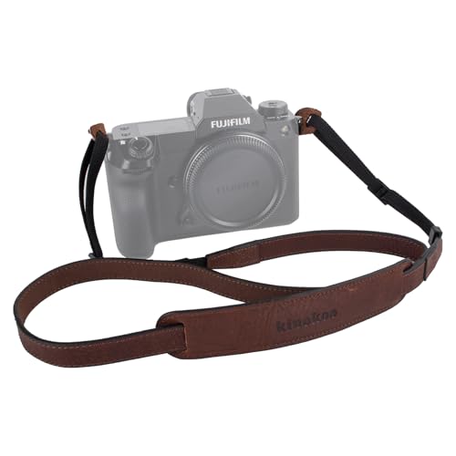 MUZIRI KIINOKOO - Correa de piel auténtica para cámara con cinturón de nailon, correa ajustable para el hombro y el cuello, viene con anillos triangulares para la mayoría de cámaras digitales