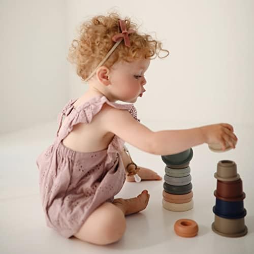 Mushie Stacking Cups | 8 Piece Baby Toy | 0-3 Years | Pre-School Learning Toy | Colourful Nesting Sorting Toy | Made in Denmark | BPA, PVC & Phthalate Free | Forest