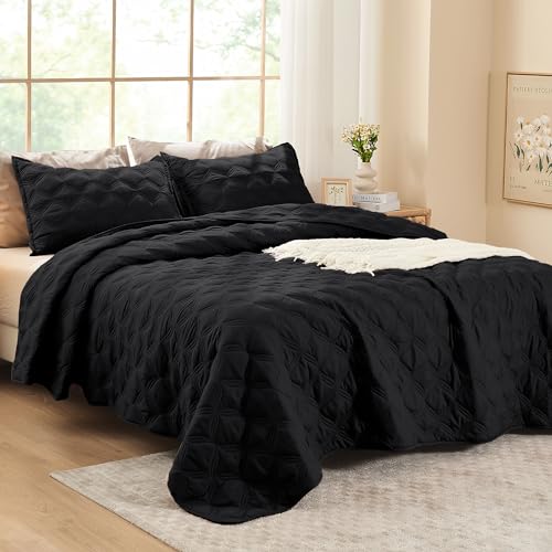 Image of Litanika Queen Quilt Bedding Set, Black Summer Lightweight Soft Comforter Bedspreads & Coverlets, Boho Farmhouse Bedding Cover Bed Decor All Season, 3 Pieces (1 Quilt, 2 Pillowcases)