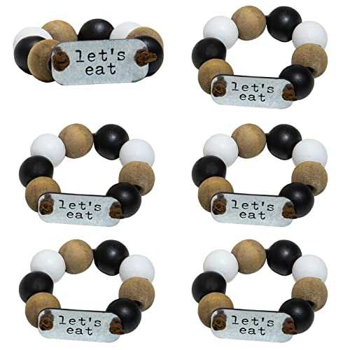 Collective Home - Napkin Rings, Farmhouse Wooden Beads, Handmade Napkin Holder Ring For Table, Rustic Home Decor For Wedding, Birthday Dinner Party, Family Gatherings, Table Decoration (12, Let's Eat) #TOP1