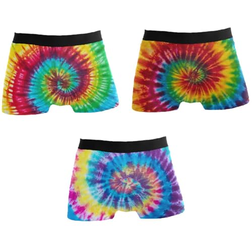 JHKKU Colorful Tie-Dye Men's Boxer Briefs Comfort Soft Breathable Trunks Underwear 3 Pack Gift Box...