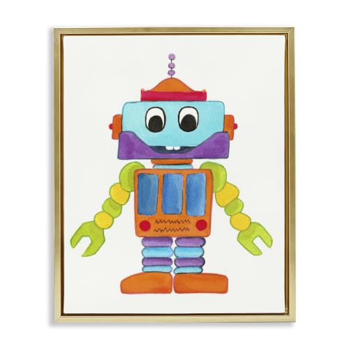 Bold Smiling Robot Kids Sci Fi, 16 x 20 Inch Canvas in Floater Frame