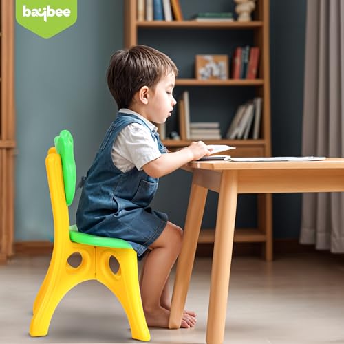 Image of Baybee Kids Chair for Baby & Toddlers with Strong Backrest, Ergonomic High Back Support, Lightweight Portable Study Chair for Home, Play School & Activity Room, Smooth Finish, Weight Upto 30Kg (Green & Yellow)