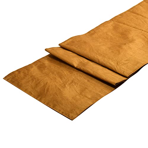 Image of E-EZRA Premium Raw Silk Table Runner for Centre Table / Coffee Table / 4 Seater / 6 Seater Dining Table (72 Inch, Mustard Yellow)