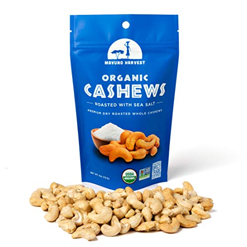 Mavuno Harvest Organic Roasted Cashews With Sea Salt | Dry Roasted Whole Cashew Nuts | Vegan, Non Gmo Healthy Snacks For Kids And Adults | Office Friendly Work Snack | 4 Ounce, Pack Of 3 #TOP4