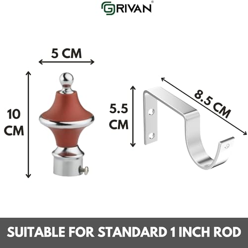 Image of GRIVAN Stainless Steel & ABS Curtain Bracket Parda Holder with Support 1 Inch Rod Pocket Finials Designer Door and Window Rod Support Fittings, Curtain Rod Holder (Pair of 3, Maroon)