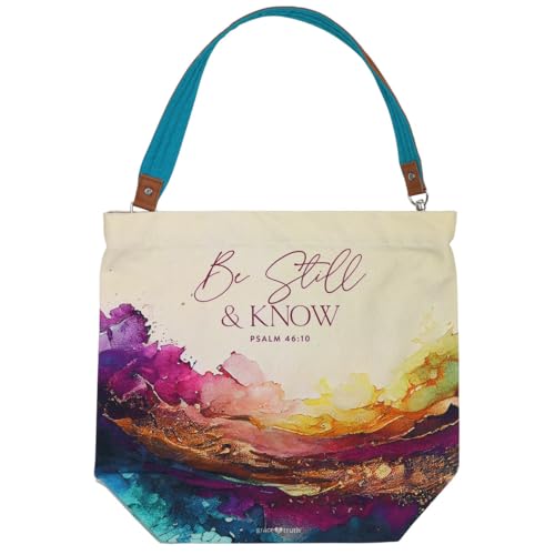 Bolso tote de algodón con diseño acuarela 'Grace & Truth Be Still' (Salmo 46:10), multicolor, 16 x 14.5 pulgadas miniatura 1