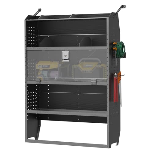 StarONE Heavy-Duty Adjustable Van Shelving with Lockable Door and Hooks, 42"W x 60"H x 13"D,Fit for Transit, Promaster, Chevy Express, Sprinter Mid/High Roof, Steel Cargo Van Storage for Jobsite Tools