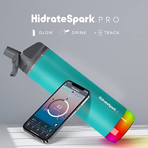 Hidrate Spark Pro Smart Water Bottle – Insulated Stainless Steel –Tracks Water Intake With Bluetooth, Led Glow Reminder When You Need To Drink – Straw Lid, 21 Oz, Sea Glass #TOP3