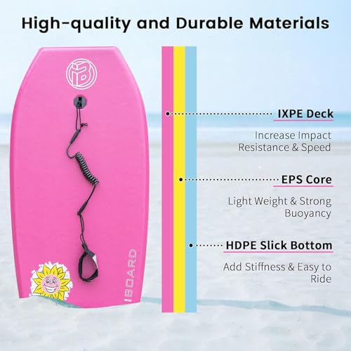 image for iBoard Bodyboard with Wrist Leash Lightweight Body Board for Adults wi