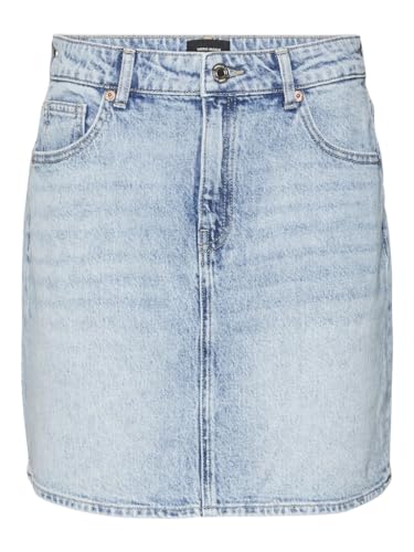 VERO MODA Rock Mini Denim Jeansrock Hoher Bund Knopfleiste Taschen Minirock, Farben:Hellblau, Größe:M – Ansicht 4