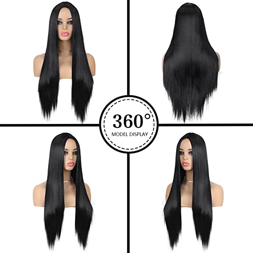 Wiger Long Black Wigs Natrual Black 1B Straight Black Hair Wig Middle Part Synthetic Heat Resistant Fiber Party Daily Full Wigs For Women Girls #TOP1