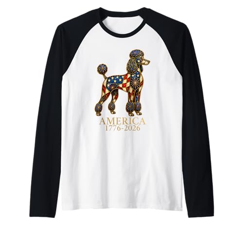 Poodle Dog Lover Mosaic America 1776-2026 4th of July Raglan Baseball Tee