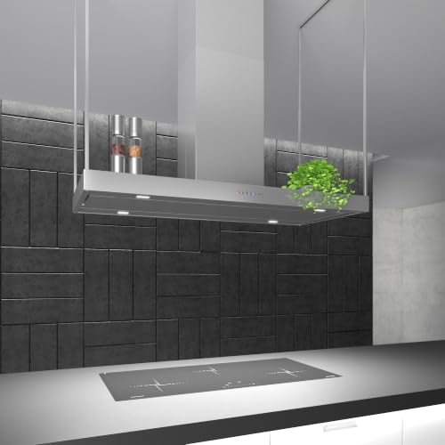 Image of Futuro Futuro Europe Series Island Mount Range Hood, Italian Stainless Steel Ceiling Chimney Hood with Perimeter Suction & Multi-Speed Blower (48 inch)