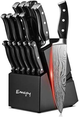 Knife Set, Emojoy 18-Piece Kitchen Knife Set with Block