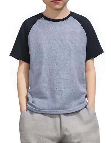 Arshiner Boy's Baseball T-Shirt Casual Color Block Short-Sleeved Shirt Round Neck T-Shirts for Children 7-8 Years