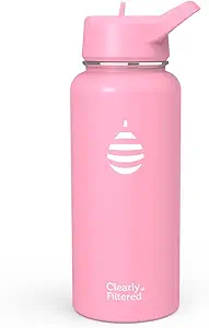Clearly Filtered Water Bottle | Removes 220+ Contaminants, Double-Wall Insulated Stainless Steel, BPA/BPS Free, Phthalate Free, Filters Flouride Lead Chlorine (32oz, Bubble Gum)