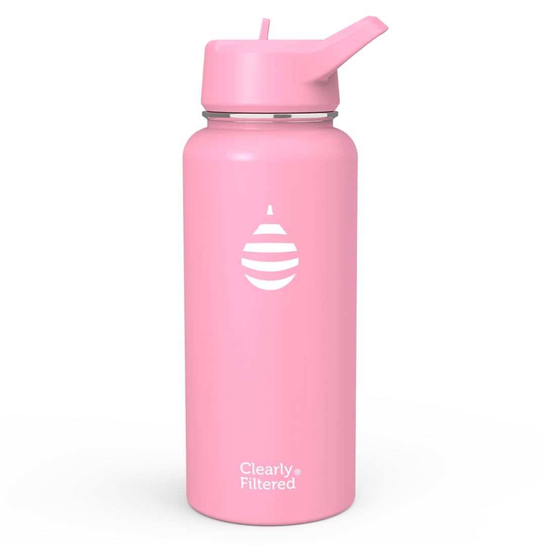 Clearly Filtered Water Bottle | Removes 220+ Contaminants, Double-Wall Insulated Stainless Steel, BPA/BPS Free, Phthalate Free, Filters Flouride Lead Chlorine (32oz, Bubble Gum)