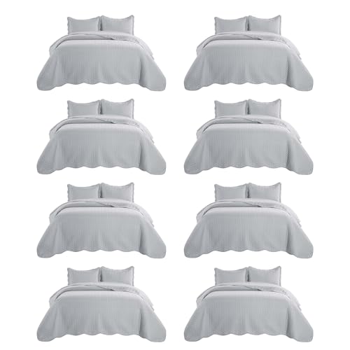 IR Imperial Rooms 8 Pack Quilt King Size Bedding (106" x 96") - Bulk Wholesale for Hotels, Guest Bedroom & Airbnbs - Lightweight Microfiber Reversible Embossed Quilts Bedspread (Silver)