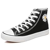 ZGR Womens Canvas Sneakers High Top Lace ups Casual Walking Shoes (Black Daisy,US8)