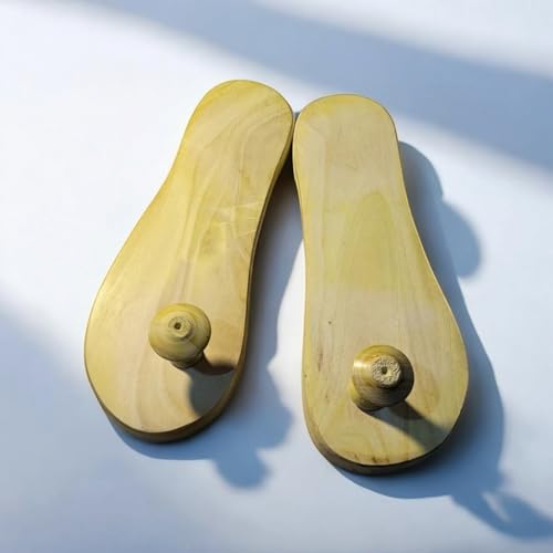 Image of Plain Wooden Khadau Chappal for Men & Women | Natural Wood Paduka Slippers for Pooja, Mandir & Spiritual Use | Handmade Traditional Footwear (Size: 10 Inch)