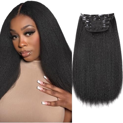 HANNE Kinky Straight Clip-in Hair Extensions 14" Black