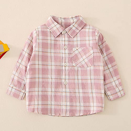 Toddler Button-Down Plaid T-Shirts Long Sleeve Collar Fall Outfits with Pockets Kids Comfy Soft Open Front Shirts3