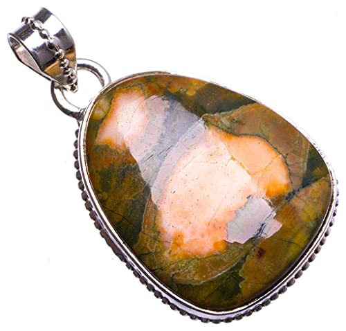 Pendentif en Ocean Jasper fait main et argent 925 unique de 3,81cm