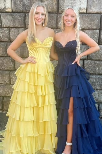 TORYEMY Strapless Corset Prom Dresses for Women 2025 Long Tiered Ruffle Chiffon Formal Evening Gown with Slit - Image 7