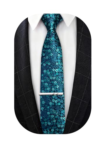 Image of Barry.Wang Floral Ties for Men Flower Necktie with Tie Clip Formal
