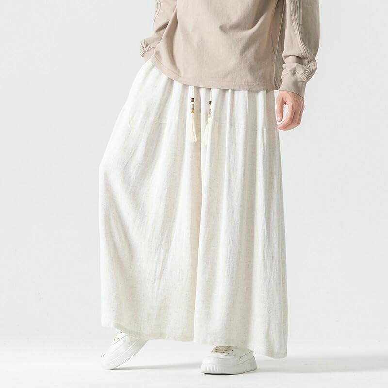 Men's Spring Autumn Chinese Style Straight Wide Leg Trendy Cotton Linen Culottes3