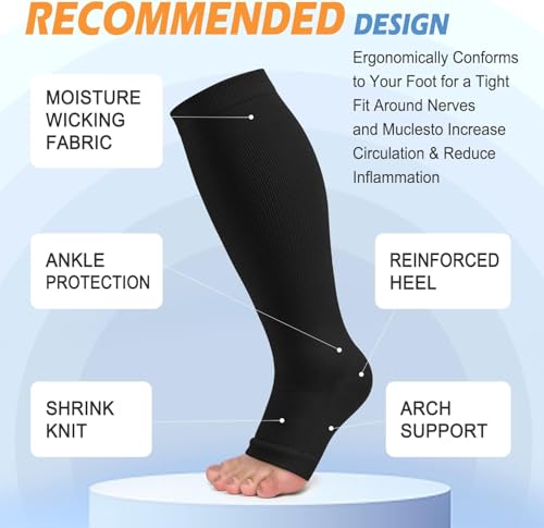 Image of CTHH Toeless Compression Socks for Women & Men Open Toe Knee High Stocking | 3 Pack 20-30 mmHg Graduated Compression Socks Best Support for Circulation Flying Running Daily Wear Cooling