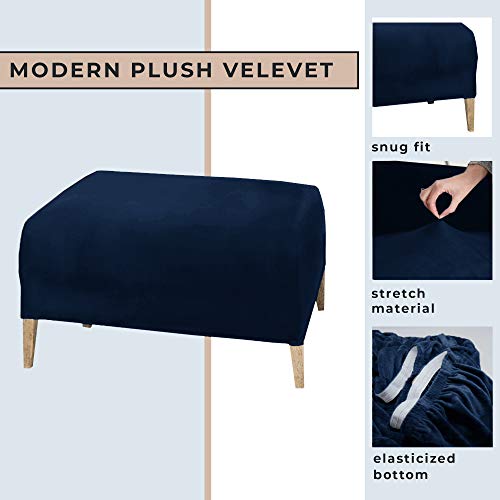 Great Bay Home Velvet Plush Stretch Sofa Ottoman Slipcover. Oversized Rectangular Footstool Protector, Machine Washable Soft Storage Ottoman Cover (Large, Dark Denim Blue) #TOP2