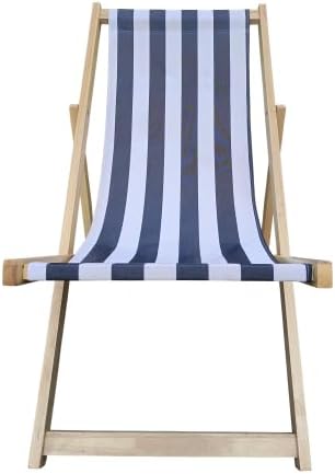 Blue Stripe Broad Design Populus Wood Folding Chaise Lounge, Sling Chair for Stylish and Functional Outdoor Furniture