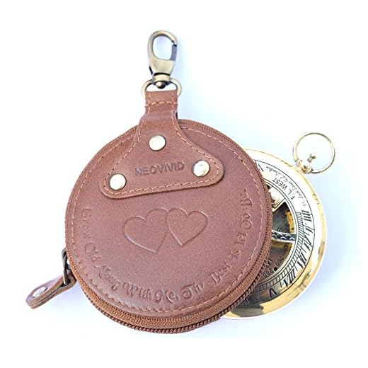 Grow Old Along with Me Sundial – Sundial Compass - Sundial Clock – Anniversary Sundial Gift – Valentine’s Sundial (Brass and Leather)
