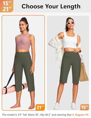Image of ISEEGZ 15 inch / 18 inch / 21 inch / 25 inch Capri Pants for Women High Waist with Pockets Women's Capris Workout Yoga Pants Loose Straight Leg