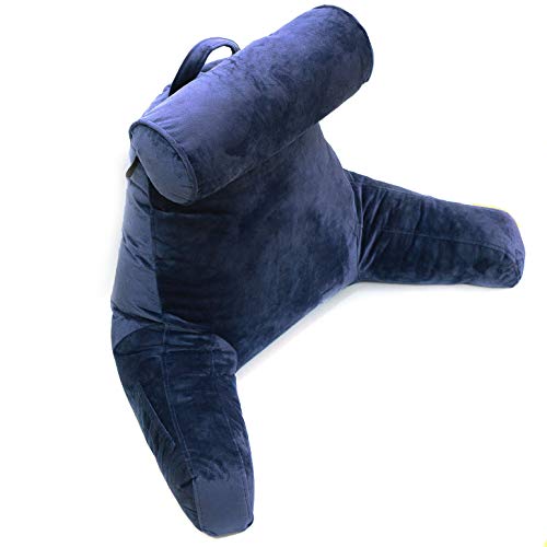 Cheer Collection Memory Foam Filled TV,Reading and Bed Rest Pillow with Detachable Cervical Bolster and Headrest Pillow, Washable Cover (Navy Blue)