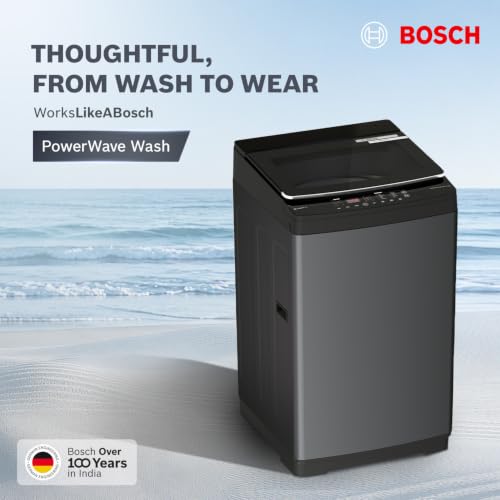 Image of Bosch 10 KG 5 Star Fully Automatic Top Loading Washing Machine,Glass Lid with chrome finish, Smart Program; Tempered Glass with Soft Closing Lid,Unique display with 10 Button,Vietnam Black(WOE10DV0IN)