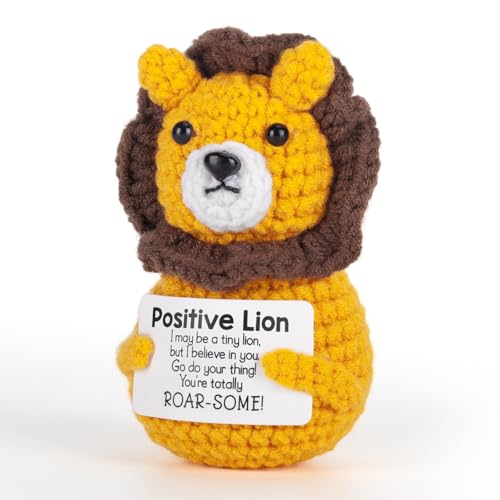 Soobeeke Positive Crochet Animals Handmade Mini Lion Keepsake with “You’re Roar‑Some!” Card – Emotional Support Crochet Gifts for Encouragement, Stress Relief, Graduation, Birthday & Teacher