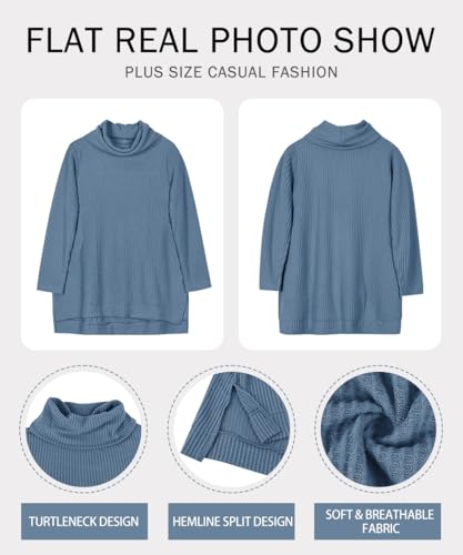 Image of RITERA Women's Plus Size Waffle Tops Long Sleeve Turtleneck Sweater Shirts Knit Tunic Oversized Casual Pullover Blouse XL-5XL