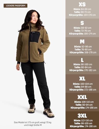 Fleecejacke Damen Revolutionrace Sherpa Hoodie für Outdoor-Aktivitäten