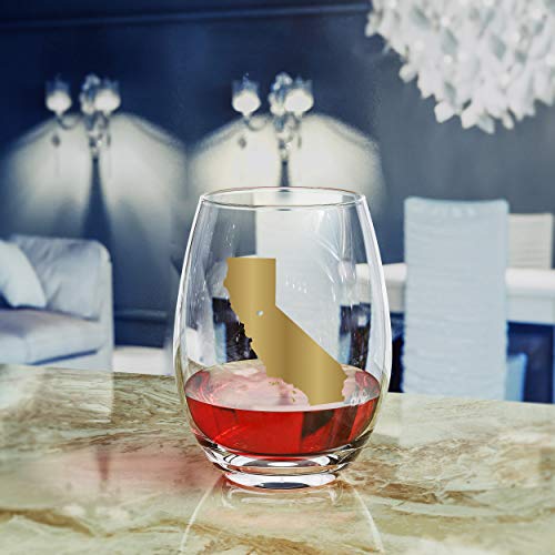 Premium Us State Fine Quality Handmade Gold 19Oz Stemless Glass Gift, W/Heart State Capital Made In Usa, By Fine Occasion - California #TOP2