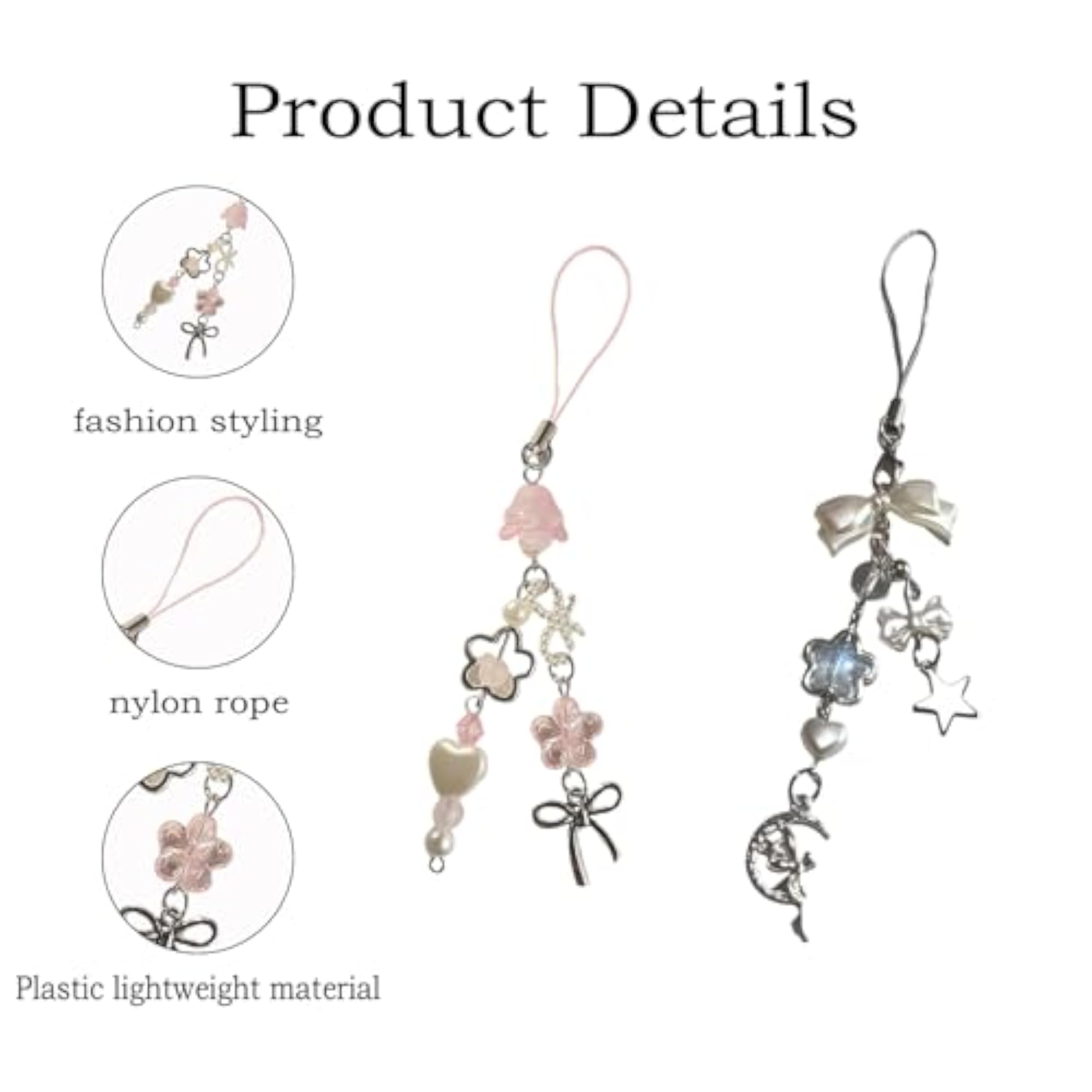 2PCS Phone Charms for Girls with Bow and Heart Design