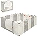 Costzon Baby Playpen, 16-Panel Foldable Kids Safety Activity Center Playard w/Locking Gate, Non-Slip Rubber Mats, Adjustable Shape, Portable Design for Indoor Outdoor Use (Beige + Gray, 16-Panel)