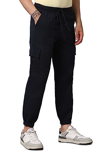 Image of Hubberholme Men's Regular Fit Cotton Trousers, Ankle Length Button Closure Elasticated Waist Cargo Joggers